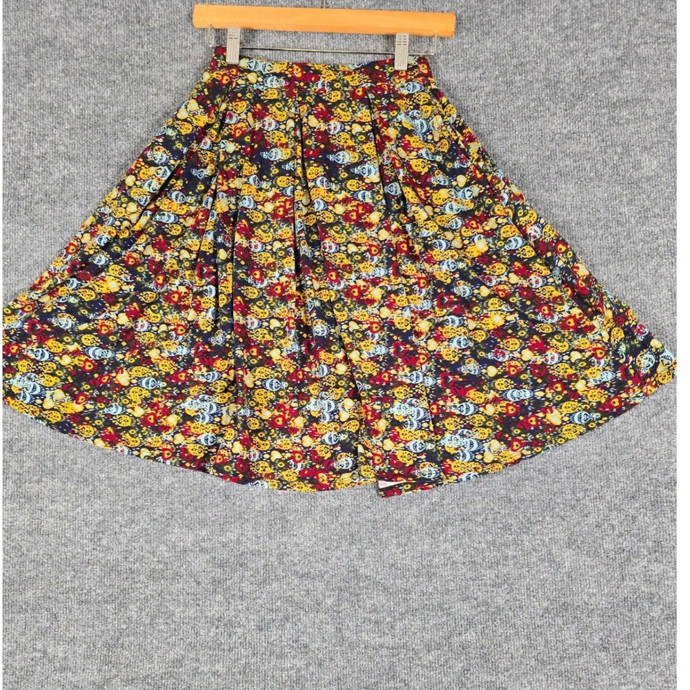 LuLaRoe Pleated Midi Skirt Women's XS Multi Color All Over Print